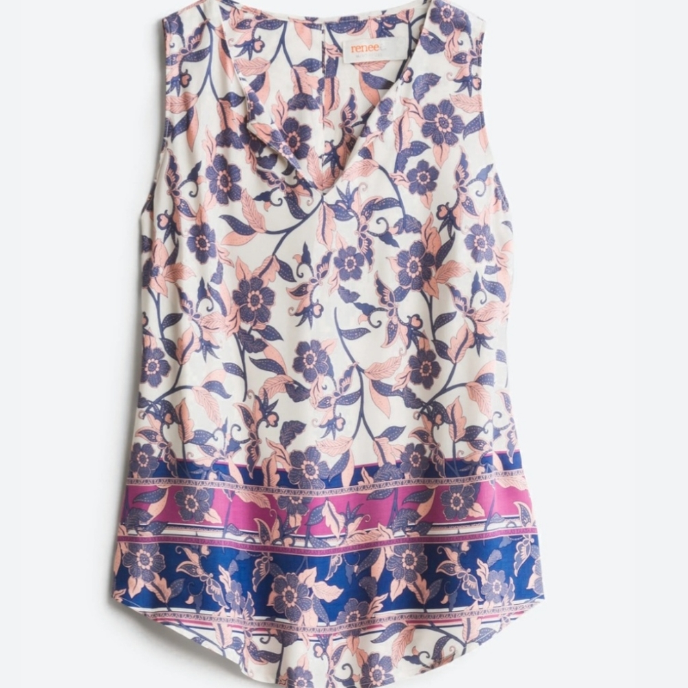 Verse Jory Split Neck Top, Medium, Floral